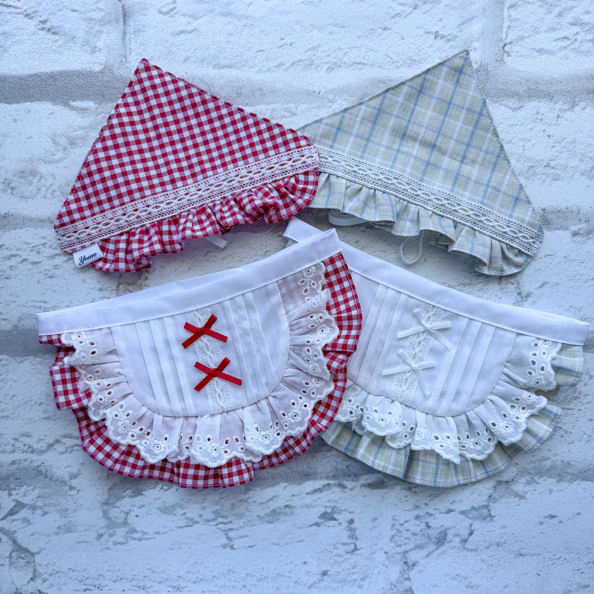 ピクニックチェックブラウス風ビブ・バブーシュカセット